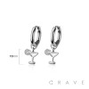 PAIR OF 316L STAINLESS STEEL HUGGIE/HOOP MULTI CZ MARTINI DRINK DANGLE EARRINGS